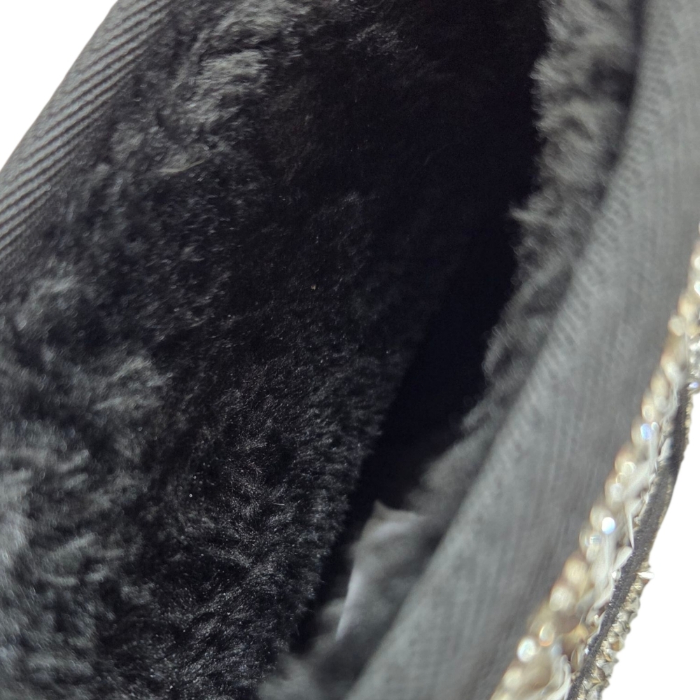 ROUGE Faux Fur Lined Studded Rhinestone Platform Ankle Boots Size 8 Black Silver - Picture 15 of 16
